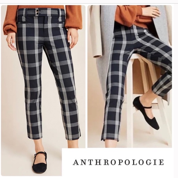 Anthropologie Pants - Anthropologie Size 2 Essential Slim Black and White Plaid Pants Trousers